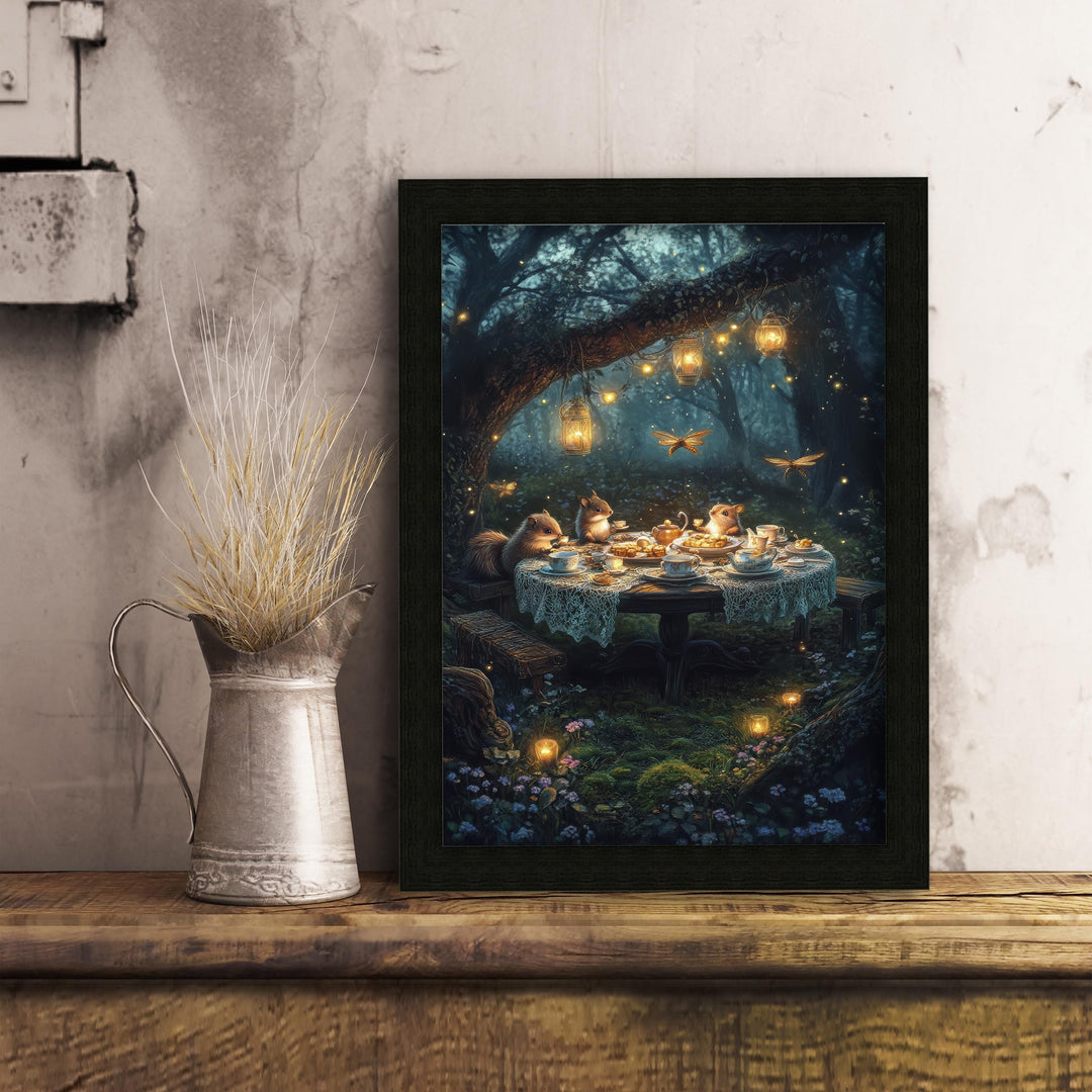 Animal Tea Party Print, Vintage Cottagecore Woodland Wall Art