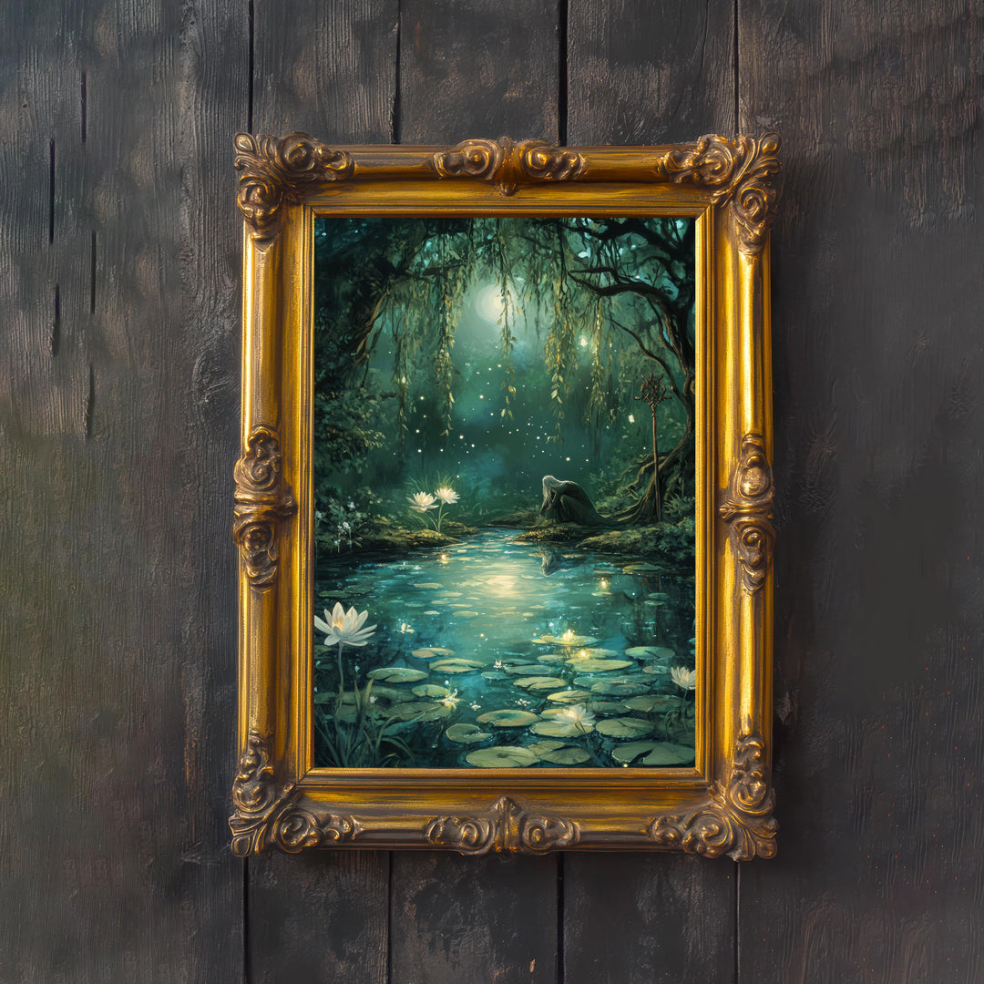 Cottagecore Mirror Pond Print | Vintage Nature Art Poster