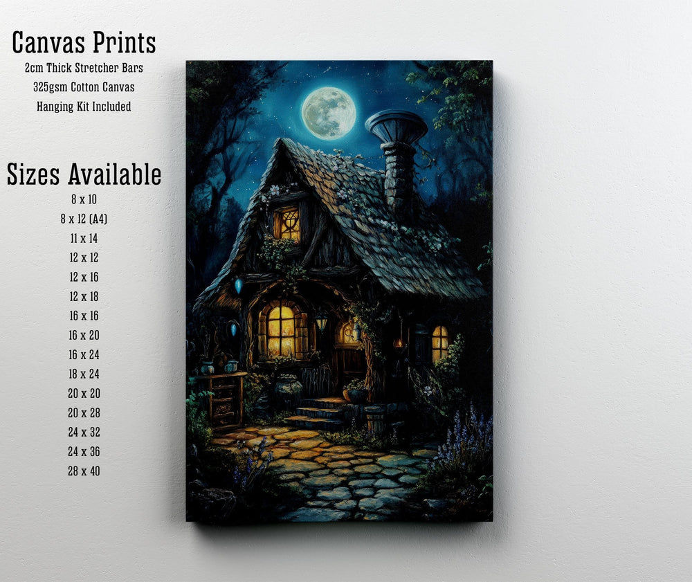 Cottagecore Moonlight Cottage Print - Vintage Witchy Art