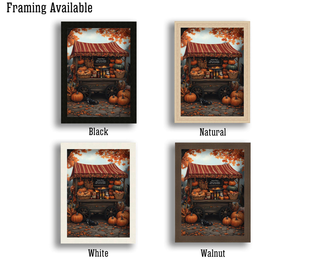 Witch's Pumpkin Wagon Print, Vintage Autumn Cottagecore Wall Art