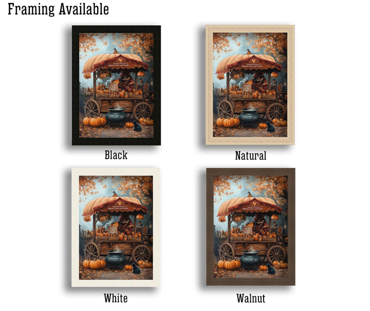 Witch's Pumpkin Wagon Print, Vintage Autumn Cottagecore Art
