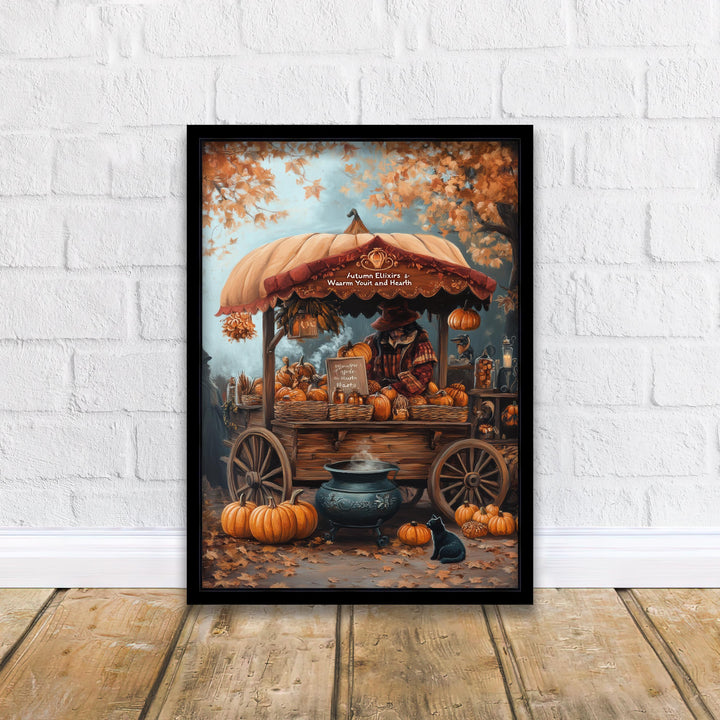 Witch's Pumpkin Wagon Print, Vintage Autumn Cottagecore Art