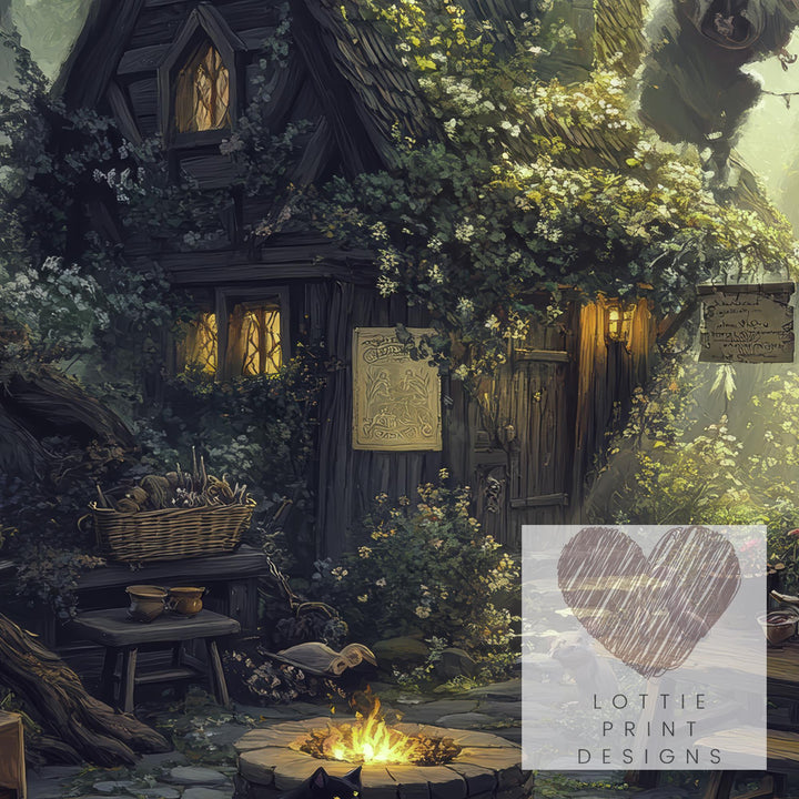Witch's Cottage Print | Vintage Witchy Art, Dark Academia Decor