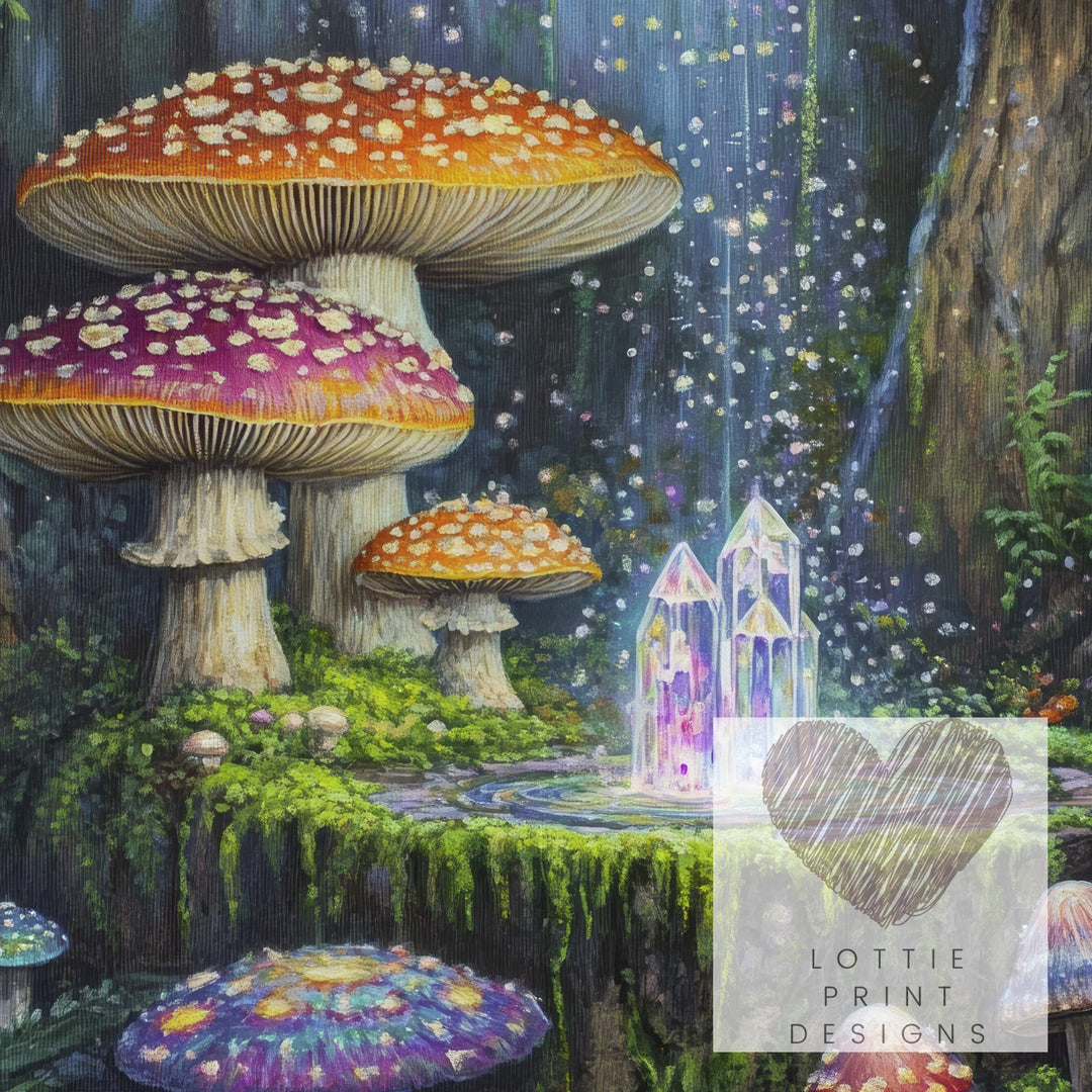 Mushroom Forest Print | Vintage Cottagecore Wall Art