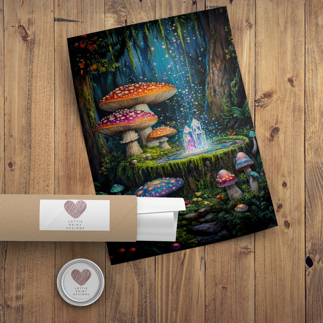 Mushroom Forest Print | Vintage Cottagecore Wall Art