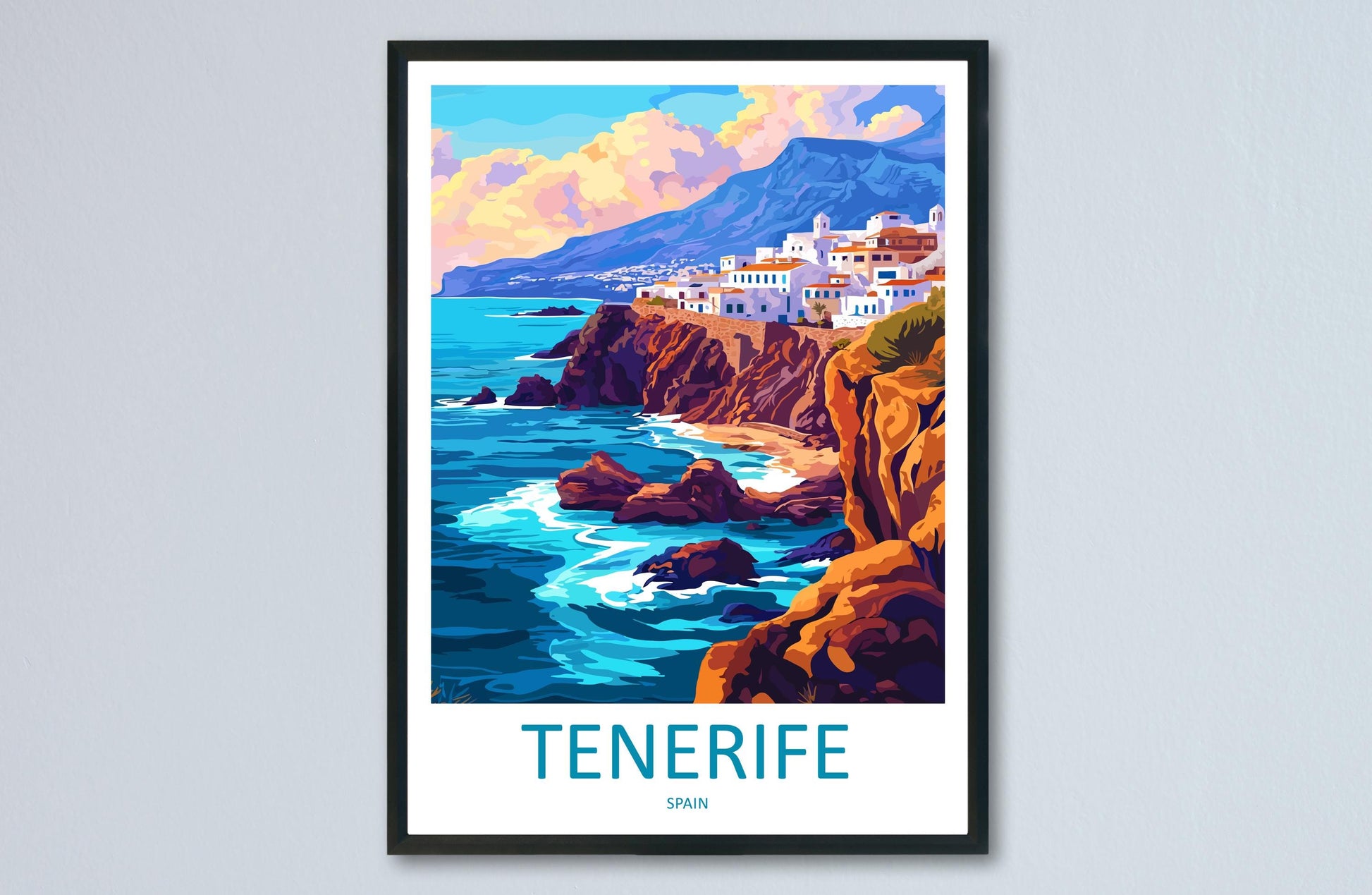 Tenerife Travel Print Tenerife Wall Art Canary Islands Poster Volcano Beach Decor Gift for Spain Lover Coastal Landscape Art Print