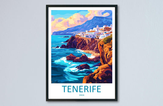 Tenerife Travel Print Tenerife Wall Art Canary Islands Poster Volcano Beach Decor Gift for Spain Lover Coastal Landscape Art Print