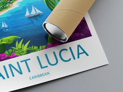 Saint Lucia Travel Print St Lucia Wall Art Caribbean Island Poster Tropical Decor Gift for Beach Lover Pitons Sunset Art Print