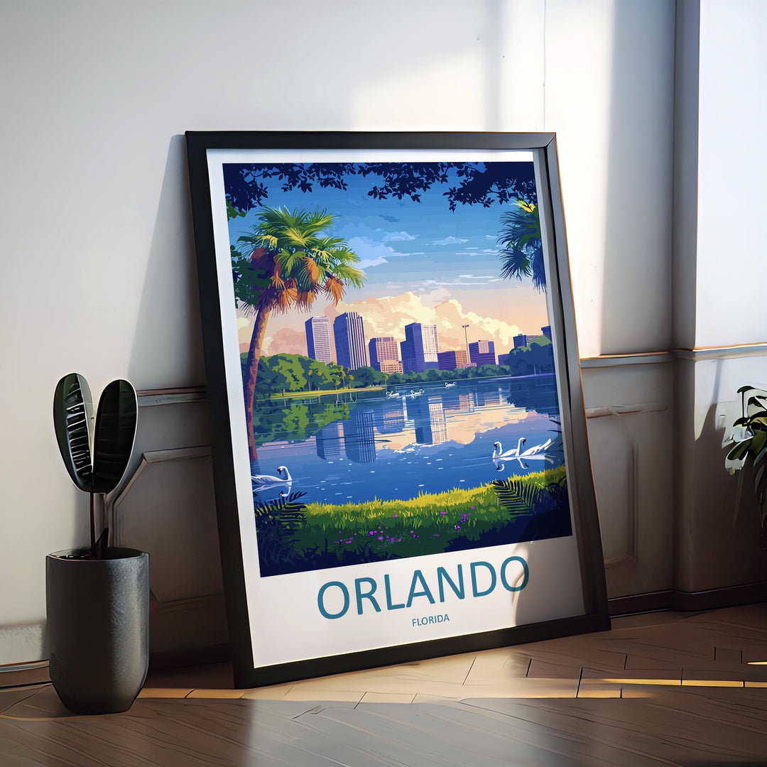 Orlando Travel Print Florida Wall Art Orlando City Poster Sunshine Decor Gift for Theme Park Lover USA Travel Landscape Art