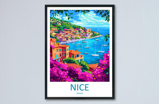 Nice Travel Print France Wall Art French Riviera Poster Coastal Decor Gift for Beach Lover Mediterranean Landscape Art