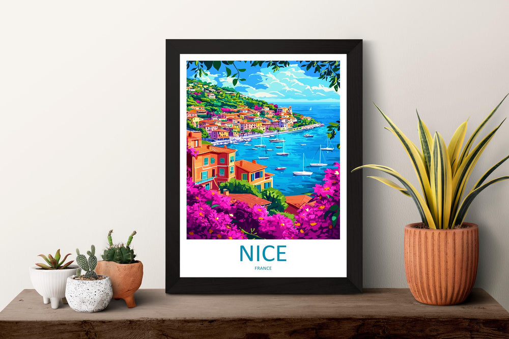 Nice Travel Print France Wall Art French Riviera Poster Coastal Decor Gift for Beach Lover Mediterranean Landscape Art