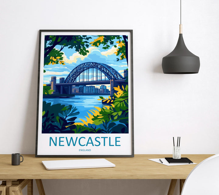 Newcastle Travel Print UK Wall Art Newcastle City Poster Tyne Bridge Decor Gift for England Lover Urban Landscape Art Print