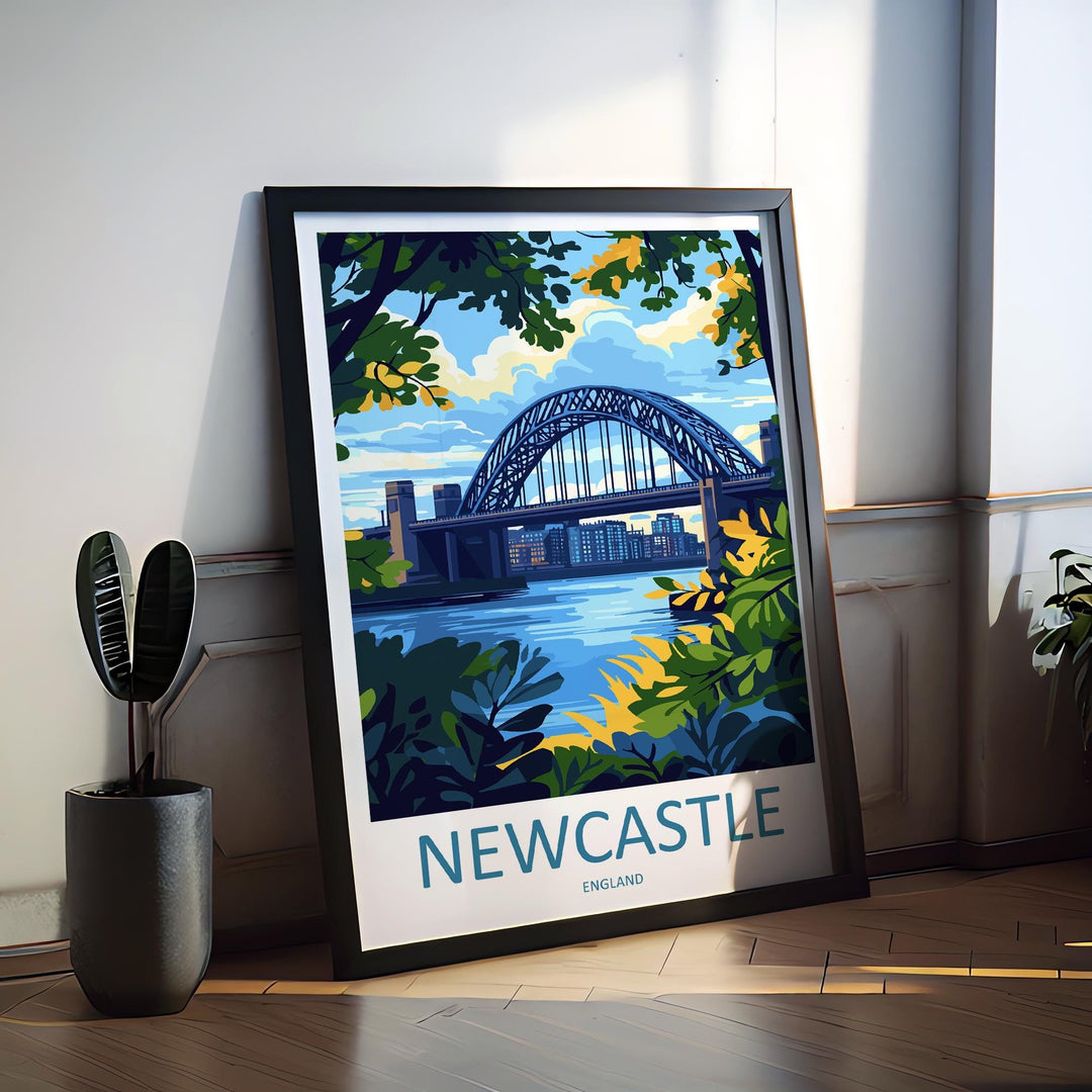 Newcastle Travel Print UK Wall Art Newcastle City Poster Tyne Bridge Decor Gift for England Lover Urban Landscape Art Print