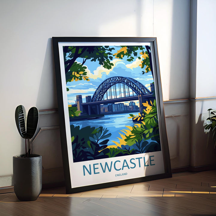 Newcastle Travel Print UK Wall Art Newcastle City Poster Tyne Bridge Decor Gift for England Lover Urban Landscape Art Print