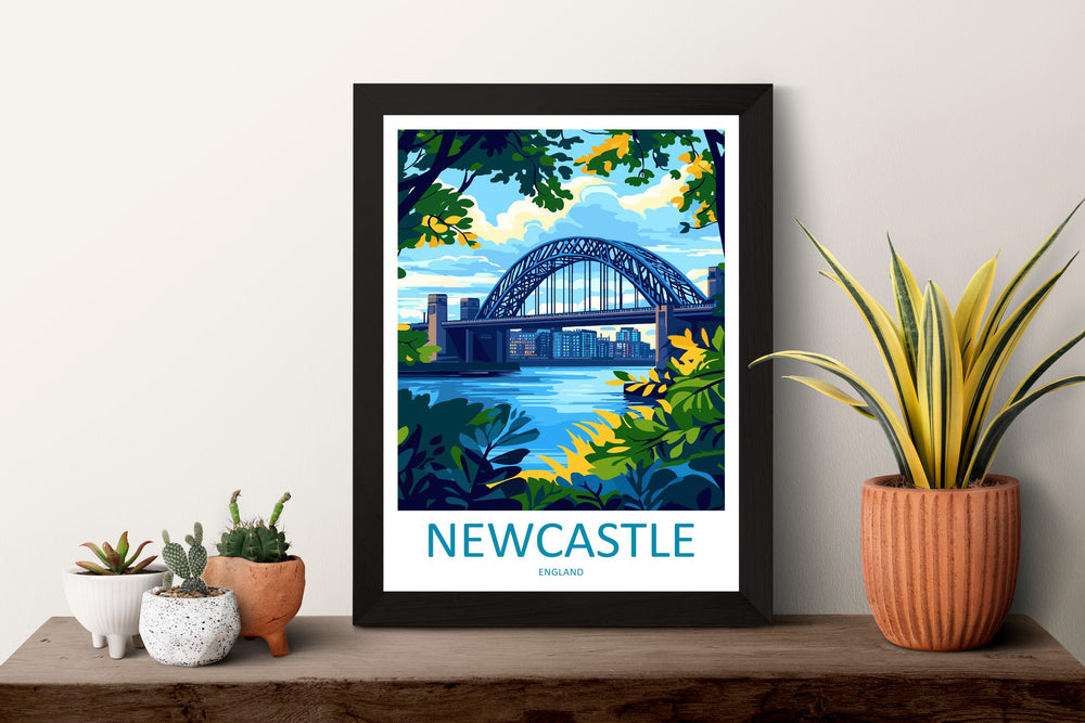 Newcastle Travel Print UK Wall Art Newcastle City Poster Tyne Bridge Decor Gift for England Lover Urban Landscape Art Print