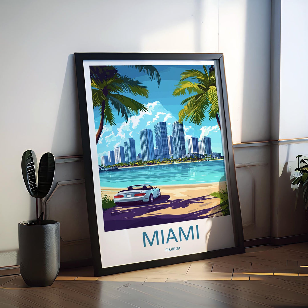 Miami Travel Print Florida Wall Art Miami City Poster Beach Decor Gift for Sunshine Lover Art Deco Architecture Art Print