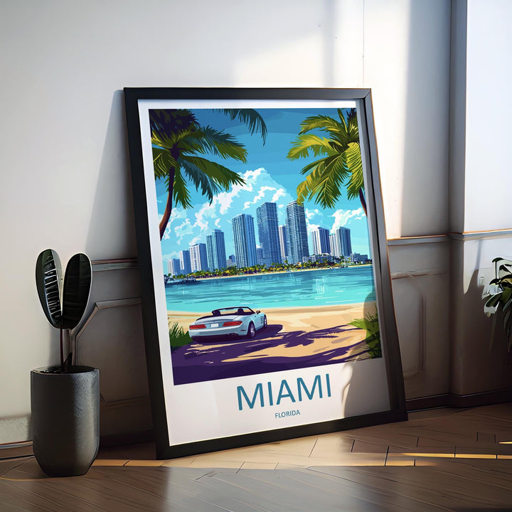 Miami Travel Print Florida Wall Art Miami City Poster Beach Decor Gift for Sunshine Lover Art Deco Architecture Art Print