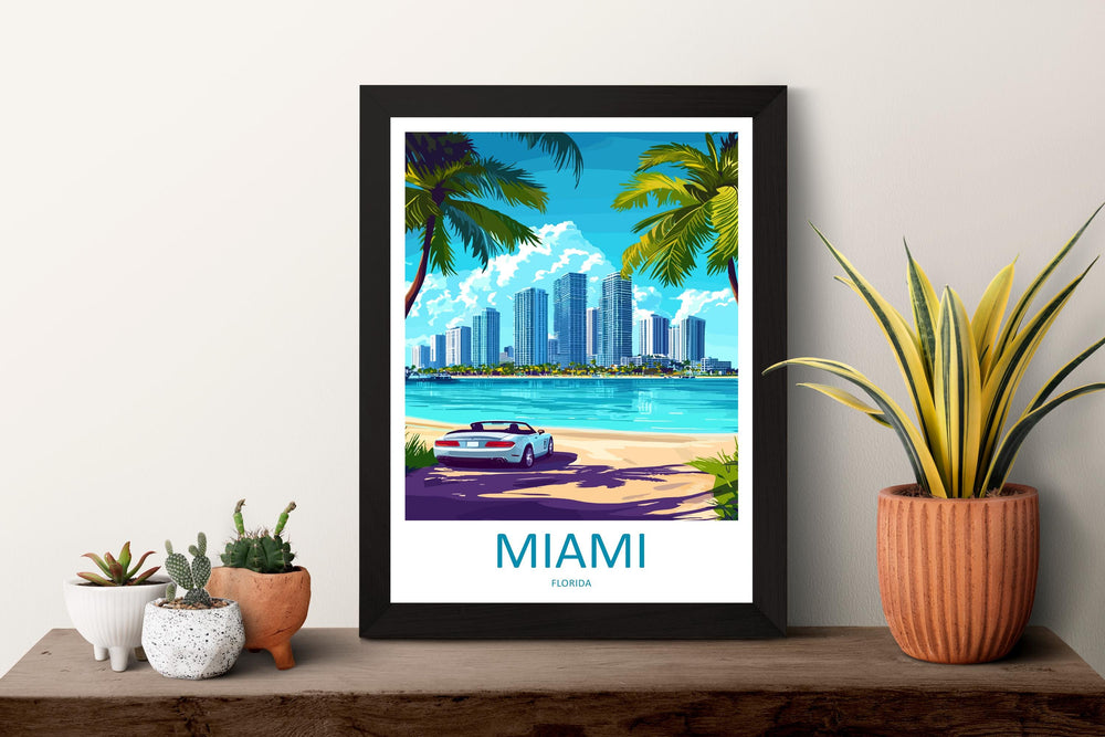 Miami Travel Print Florida Wall Art Miami City Poster Beach Decor Gift for Sunshine Lover Art Deco Architecture Art Print