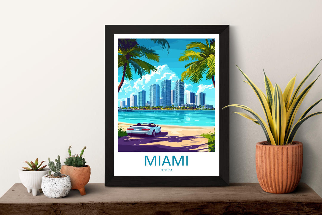 Miami Travel Print Florida Wall Art Miami City Poster Beach Decor Gift for Sunshine Lover Art Deco Architecture Art Print
