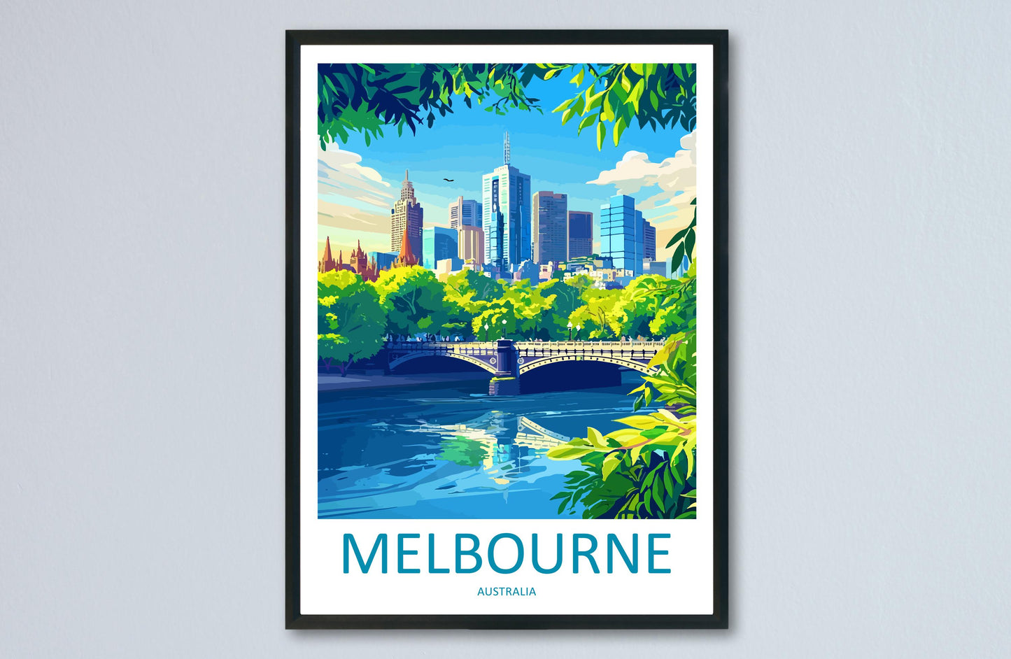Melbourne Travel Print Australia Wall Art Melbourne City Poster Skyline Decor Gift for Urban Lover Street Art Architecture Print