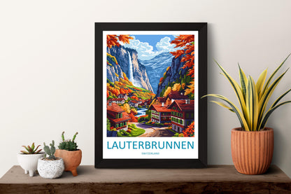 Lauterbrunnen Travel Print Switzerland Wall Art Mountain Valley Poster Alpine Decor Gift for Nature Lover Scenic Landscape Art