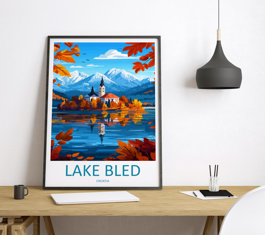 Lake Bled Travel Print Slovenia Wall Art Alpine Lake Poster Scenic Decor Gift for Nature Lover European Landscape Art Print