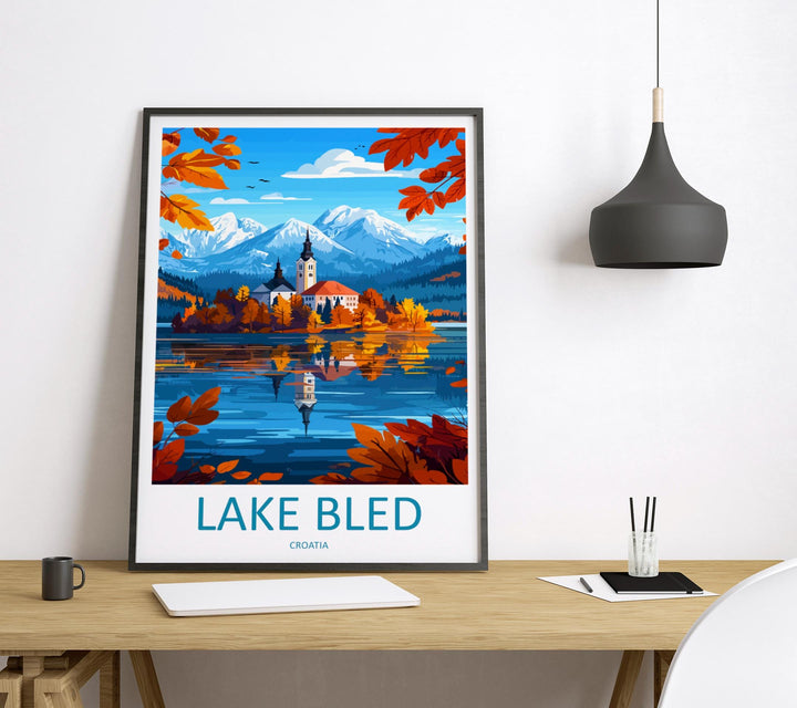 Lake Bled Travel Print Slovenia Wall Art Alpine Lake Poster Scenic Decor Gift for Nature Lover European Landscape Art Print