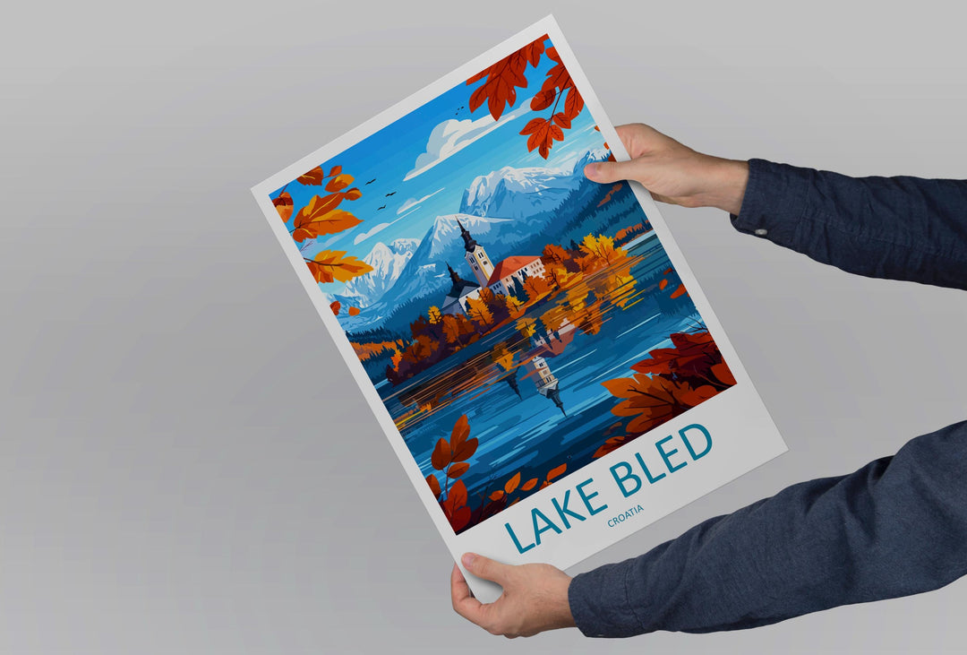 Lake Bled Travel Print Slovenia Wall Art Alpine Lake Poster Scenic Decor Gift for Nature Lover European Landscape Art Print