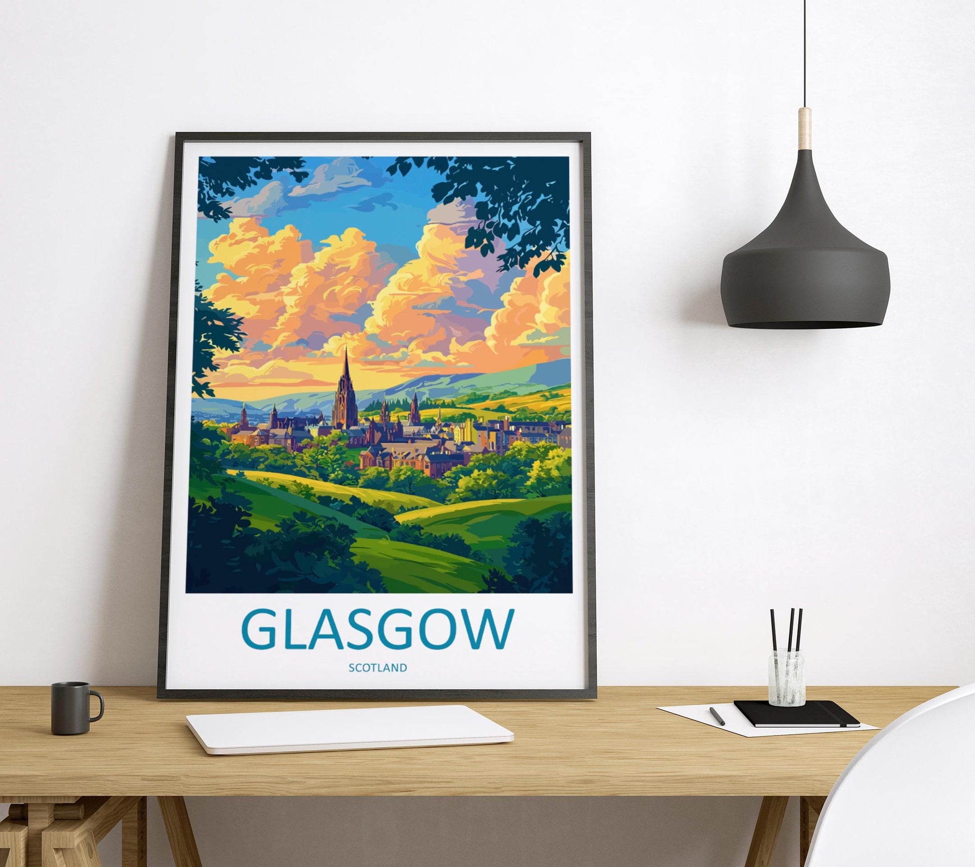 Glasgow Travel Print Scotland Wall Art City Poster Urban Decor Gift for Culture Lover Scottish Architecture Art Print