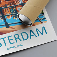 Amsterdam Travel Print Netherlands Wall Art Cityscape Poster Canal Decor Gift for Europe Lover Dutch Architecture Art Print