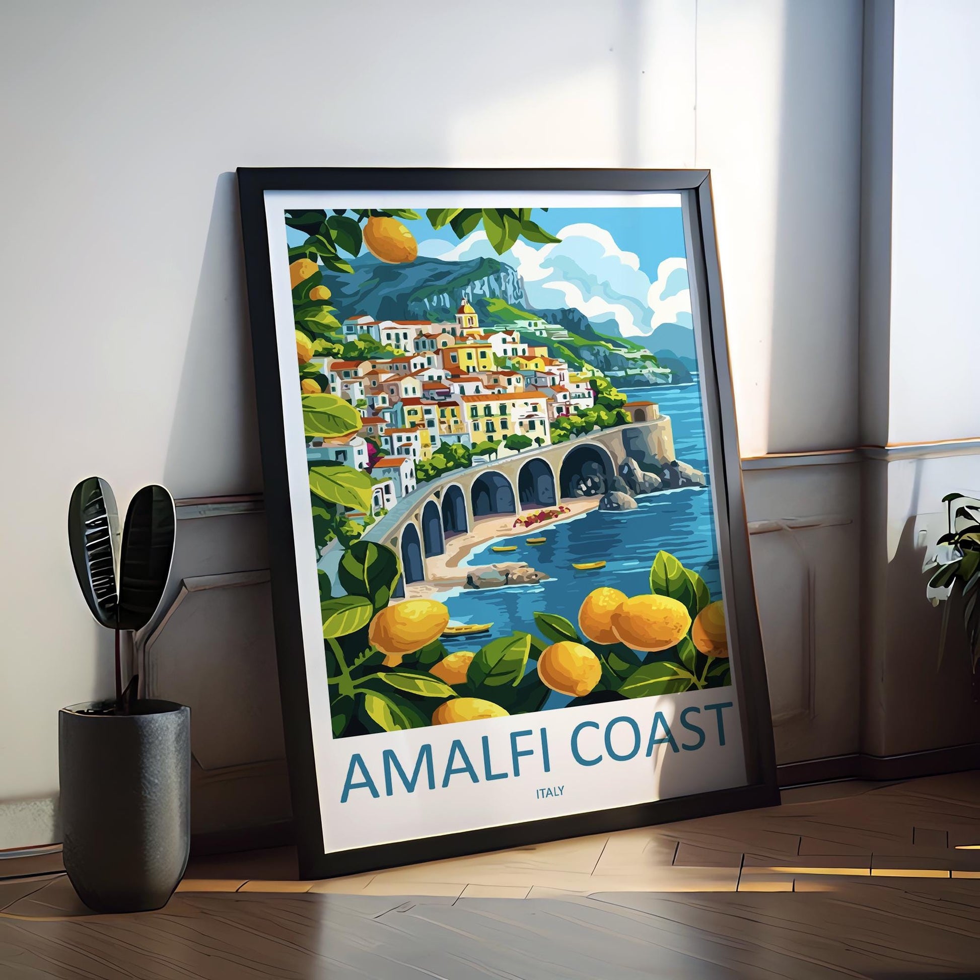 Amalfi Coast Travel Print Italy Wall Art Coastal Landscape Poster Mediterranean Decor Gift for Beach Lover Scenic Village Art