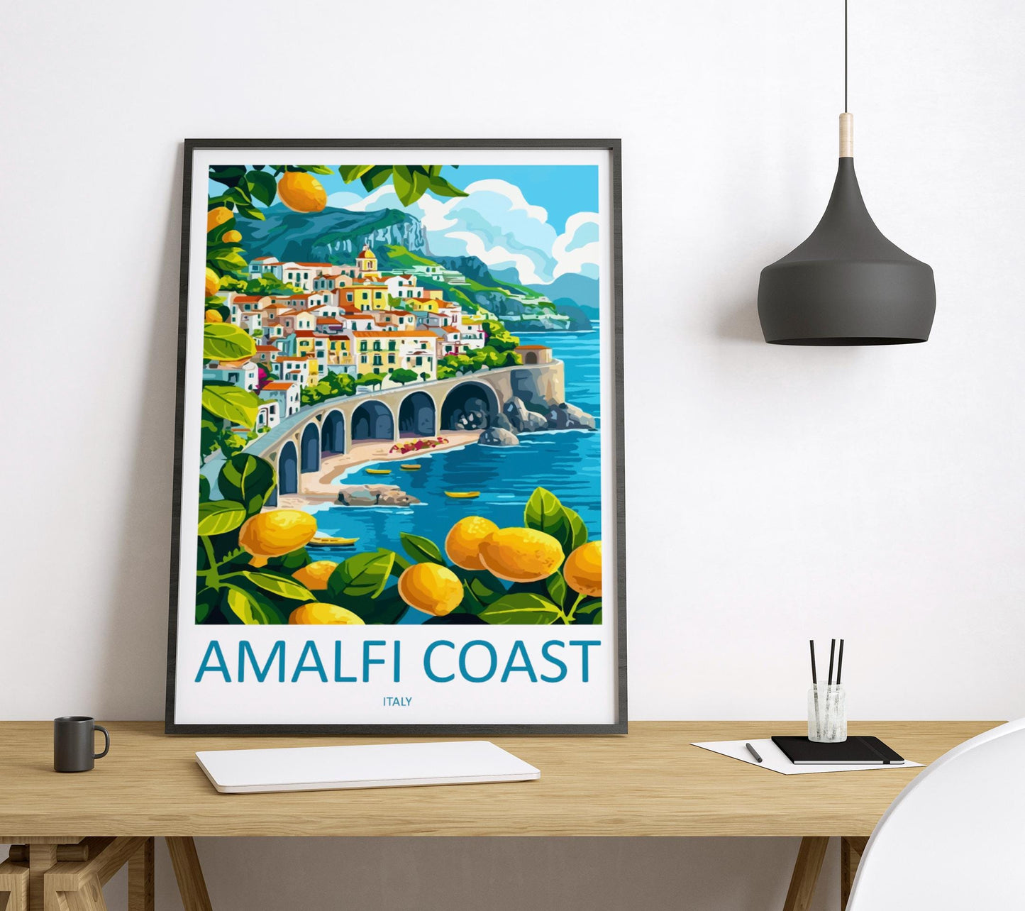 Amalfi Coast Travel Print Italy Wall Art Coastal Landscape Poster Mediterranean Decor Gift for Beach Lover Scenic Village Art