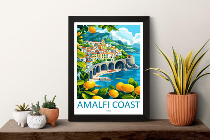 Amalfi Coast Travel Print Italy Wall Art Coastal Landscape Poster Mediterranean Decor Gift for Beach Lover Scenic Village Art