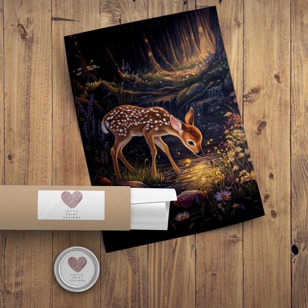 Deer in Woodland Print | Vintage Cottagecore Wall Art