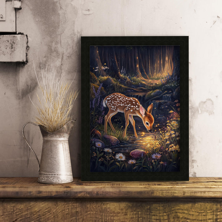 Deer in Woodland Print | Vintage Cottagecore Wall Art