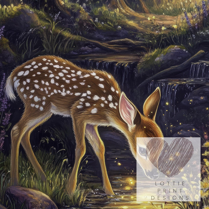 Deer in Woodland Print | Vintage Cottagecore Wall Art