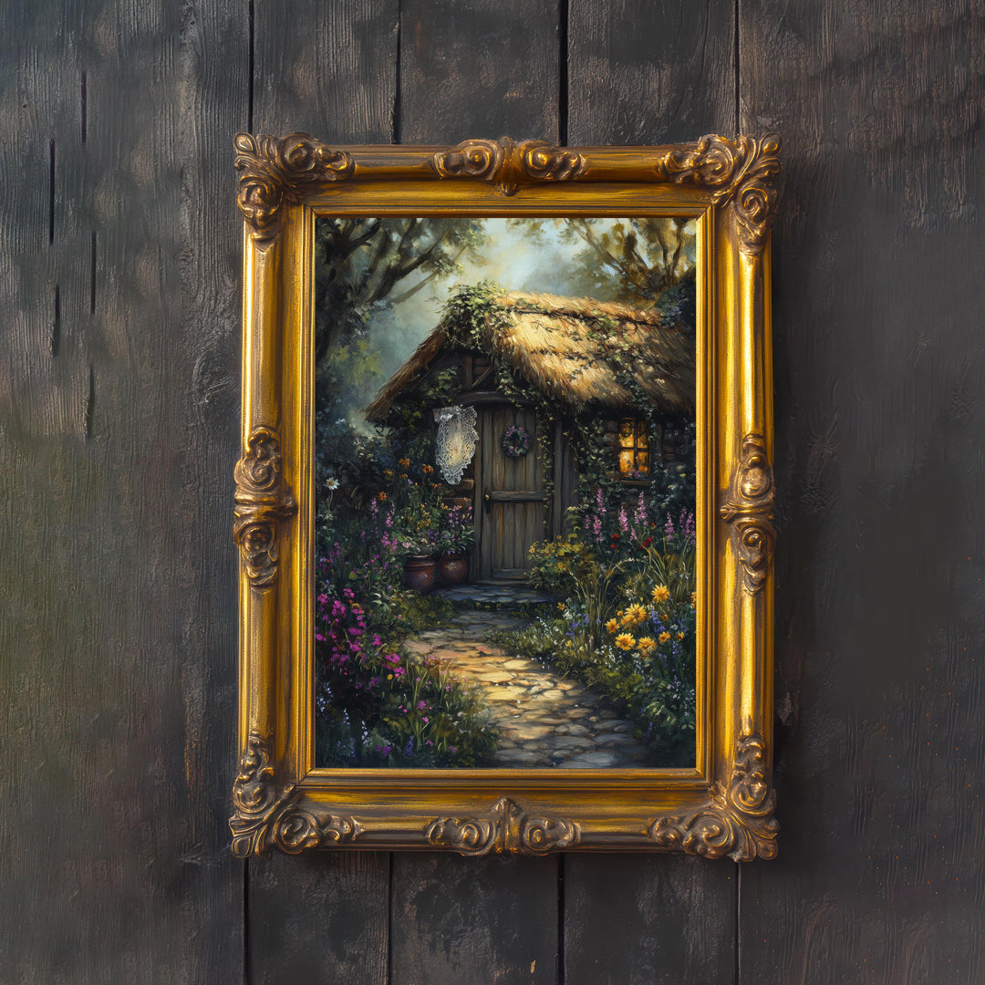 Vintage Witch Cottage Art Print, Gothic Academia Decor