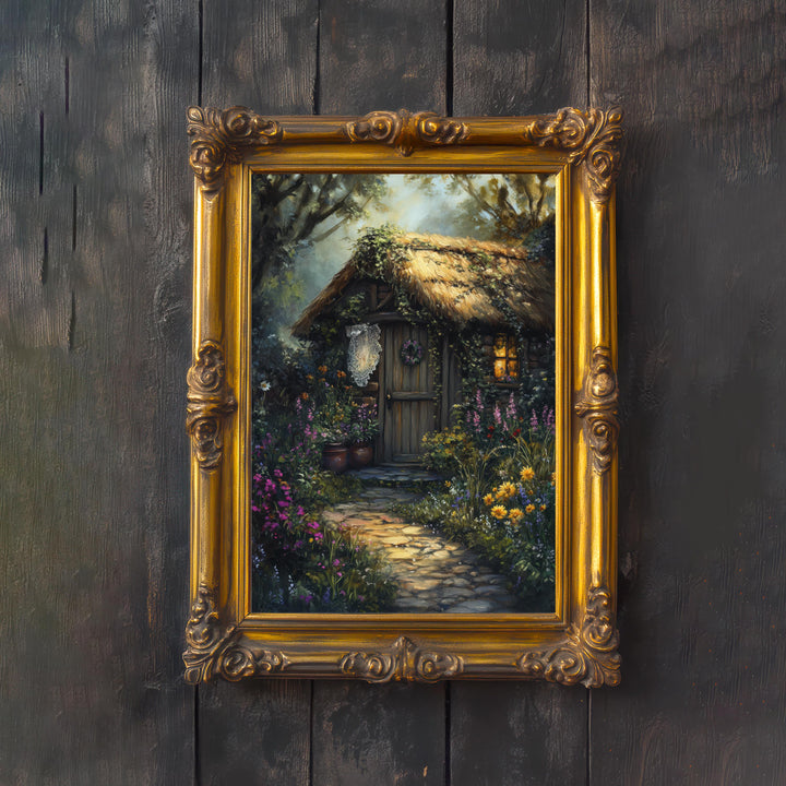 Vintage Witch Cottage Art Print, Gothic Academia Decor