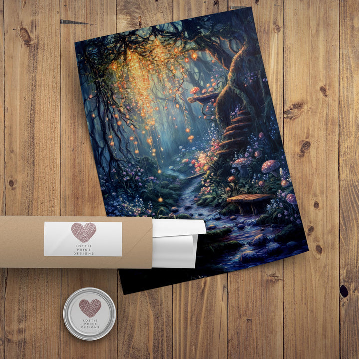 Fairy Garden Print, Vintage Fantasy Cottagecore Wall Art