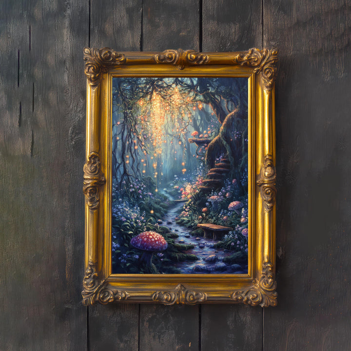 Fairy Garden Print, Vintage Fantasy Cottagecore Wall Art