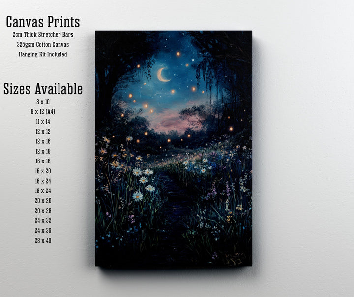 Moonlit Meadow Print, Vintage Night Landscape Art