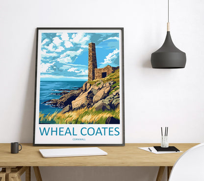 Wheal Coates Travel Print Cornwall Wall Art Tin Mine Poster Coastal Decor Gift for History Lover Cliffside Landscape