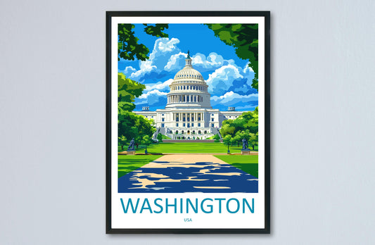 Washington City Travel Print USA Wall Art Cityscape Poster Monument Decor Gift for History Lover National Mall Landscape Art Print