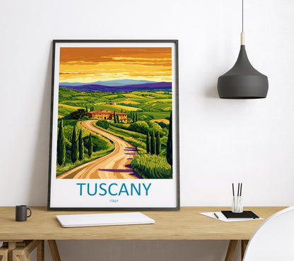Tuscany Travel Print Italy Wall Art Countryside Landscape Poster Rustic Decor Gift for Wine Lover Scenic Village Art Print