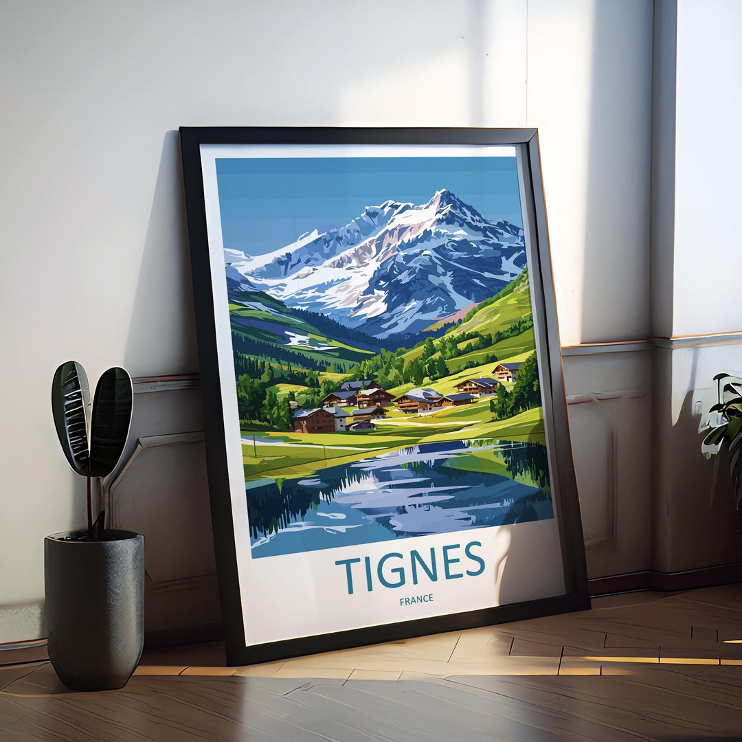 Tignes Travel Print France Wall Art Alpine Landscape Poster Ski Resort Decor Gift for Adventure Lover Mountain Scenery Art