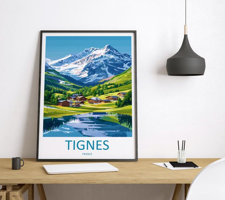 Tignes Travel Print France Wall Art Alpine Landscape Poster Ski Resort Decor Gift for Adventure Lover Mountain Scenery Art