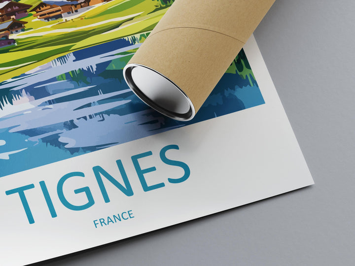 Tignes Travel Print France Wall Art Alpine Landscape Poster Ski Resort Decor Gift for Adventure Lover Mountain Scenery Art