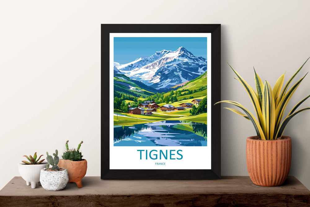 Tignes Travel Print France Wall Art Alpine Landscape Poster Ski Resort Decor Gift for Adventure Lover Mountain Scenery Art