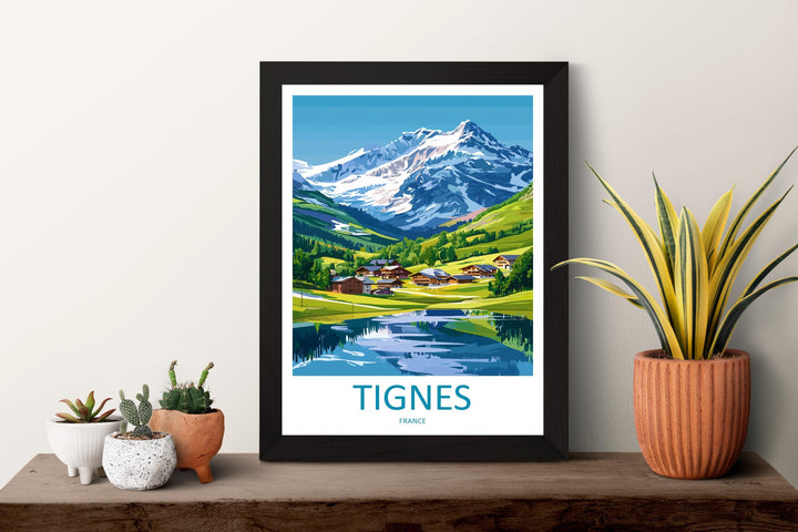 Tignes Travel Print France Wall Art Alpine Landscape Poster Ski Resort Decor Gift for Adventure Lover Mountain Scenery Art