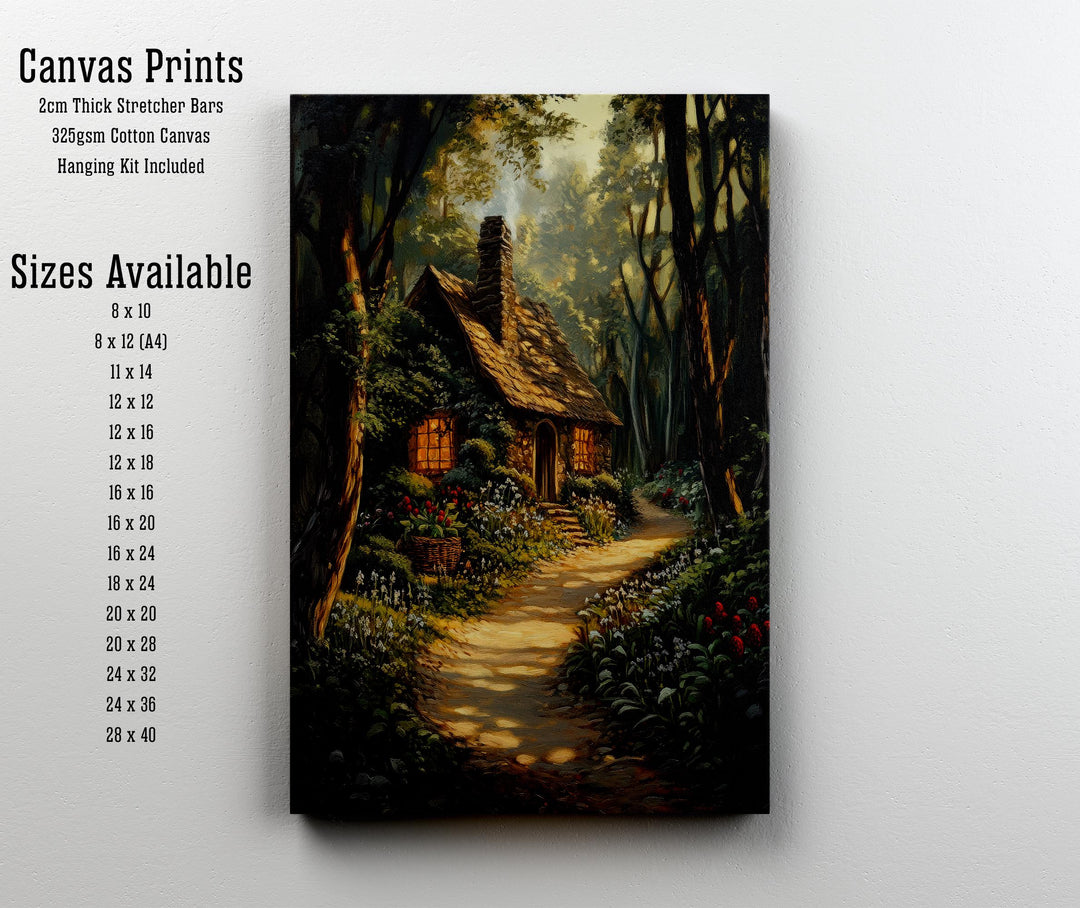 Vintage Forest Cottage Art Print, Dark Academia Woodland Decor